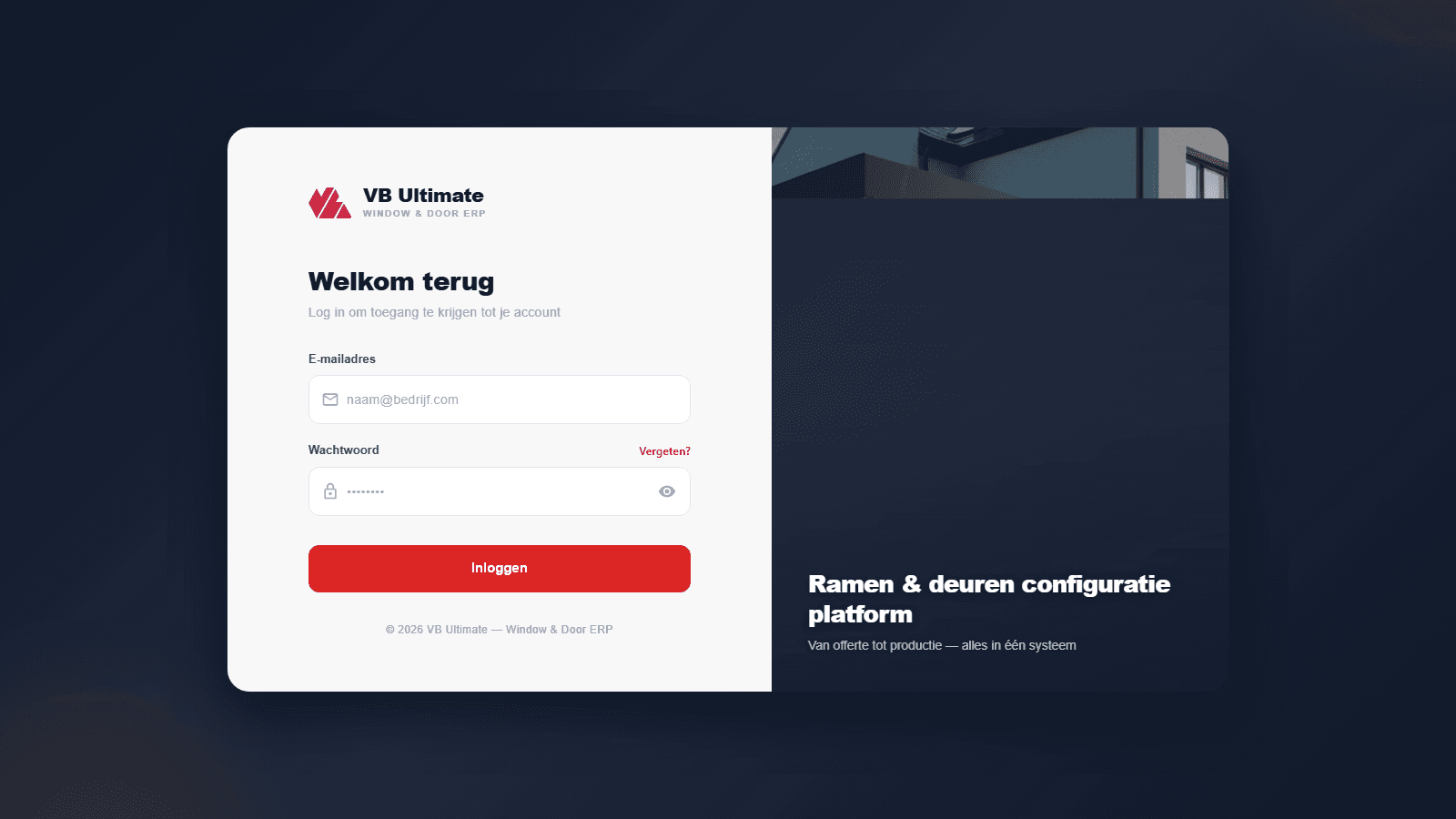 ERP Ramen & Deuren — Op maat gebouwd ERP-platform voor een aluminium leverancier. Automatische offertecalculatie, AI-integratie, interactieve 3D raammodellen en BIM-koppeling voor architecten en aannemers.